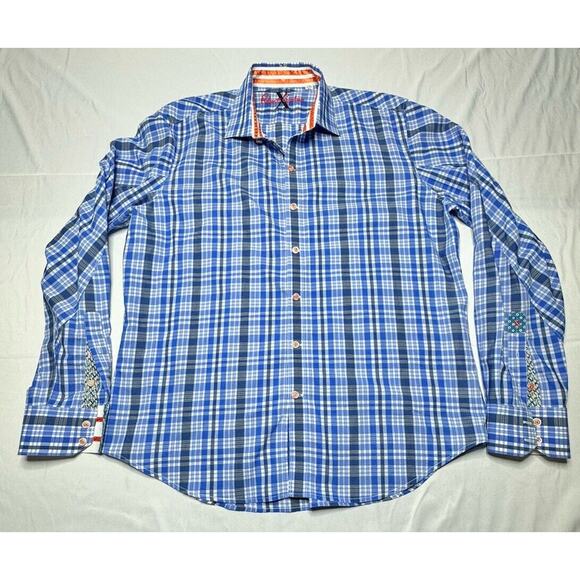 Robert Graham X Men's Long Sleeve Blue Plaid Button Up Shirt - Size XL - Picture 1 of 5